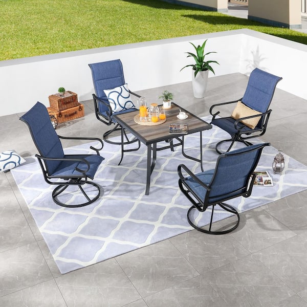 Patio Festival 5-Piece Blue Square Metal Sling Outdoor Dining Set