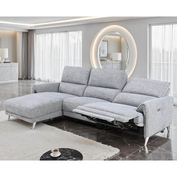 Brian 110 in. Slope Arm Chenille L-Shaped Power Left Chaise Sectional Sofa with Oversized Seats in. Gray
