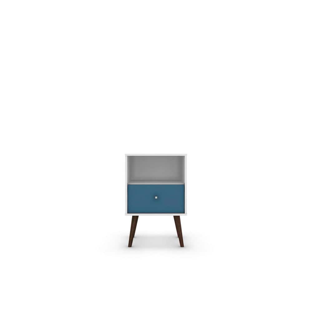 Liberty Mid-Century Modern White & Aqua Blue Nightstand with Drawer