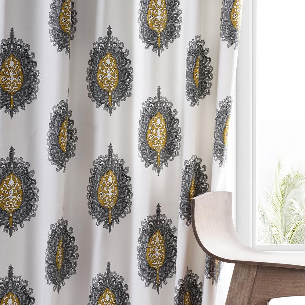 Mayan Gold Printed Cotton Twill Room Darkening Curtain Panel