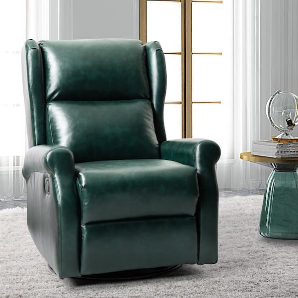 JAYDEN CREATION Chiang Green Swivel Faux Chair Manual with Rocking Leather Metal Depot Recliner Home Base HRCHD0241-GREEN Contemporary Nursery The - Wingback