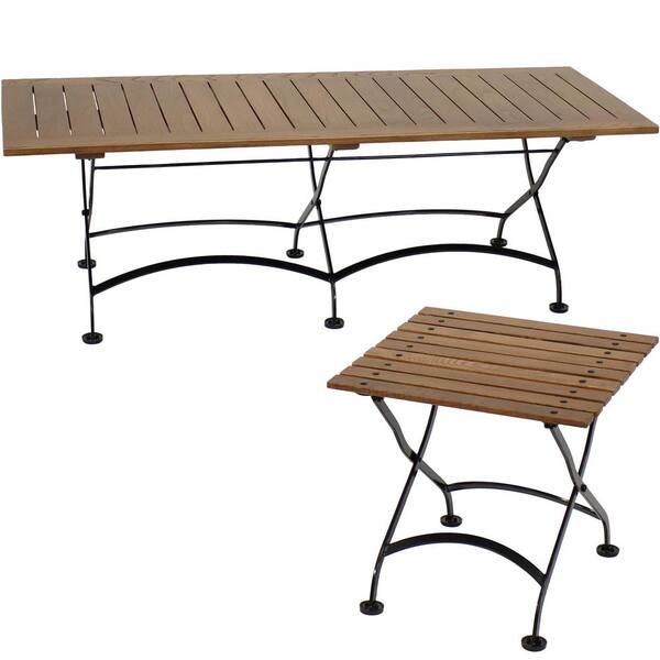 Sunnydaze Decor European Chestnut Wood Outdoor Folding Dining Table Set Dmr 790 844 The Home Depot