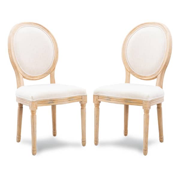 Linon Home Decor Jacques Natural Upholstered Wood Oval Back Dining Side Chair (Set of 2)