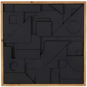 Wood Black Dimensional Layered Shape Geometric Wall Decor with Brown Frame