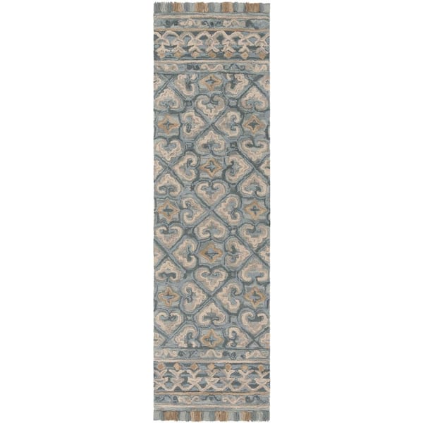 Blossom 2 ft. x 11 ft. Light Beige/Blue Ogee Runner Rug