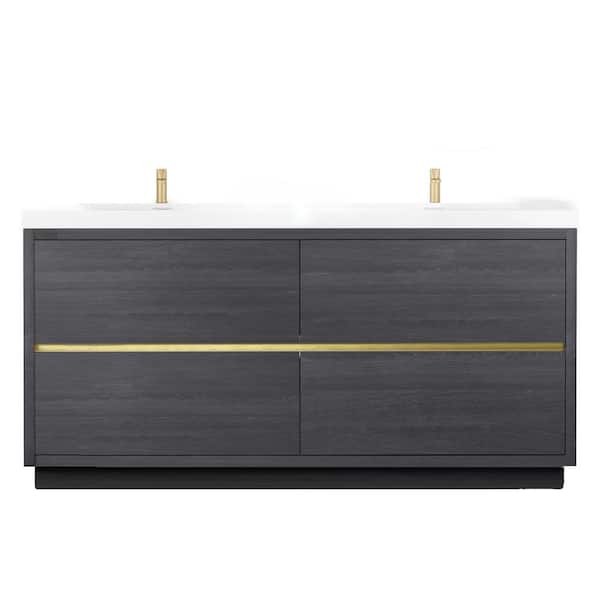 70.87 in. W x 19.69 in. D x 35.43 in. H Freestanding Bath Vanity in Espresso with White Resin Top