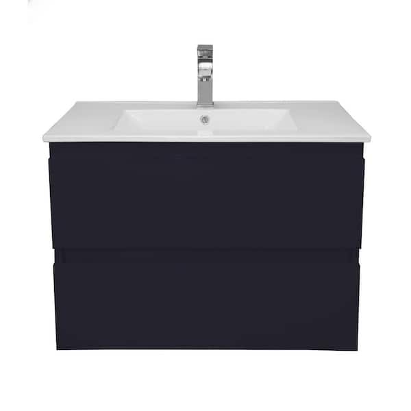 VOLPA USA AMERICAN CRAFTED VANITIES Salt 30 in. W x 18 in. D Bath Vanity in Navy with Ceramic Vanity Top in White with White Basin