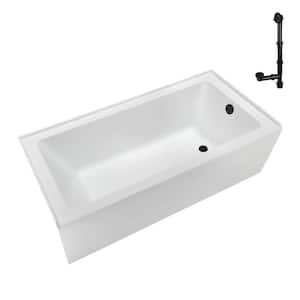 66 in. x 32 in. Soaking Acrylic Alcove Bathtub with Right Drain in Glossy White, External Drain in Matte Black