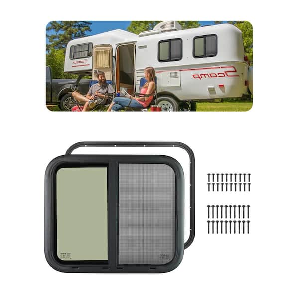 Horizontal RV Window, 24 in. W x 20 in. H Tinted Sliding RV Window with Net Screen and Trim Ring Fit 15/16 in.-1 3/4 in.