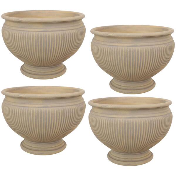 Sunnydaze Elizabeth 16 in. Beige Poly Outdoor Flower Pot Planter (4-Pack)