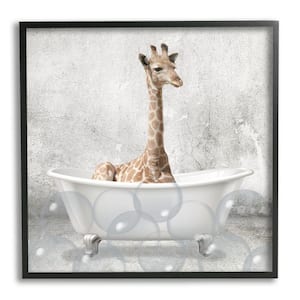 "Baby Giraffe Bath Time Cute Animal Design" by Kim Allen Framed Print Animal Texturized Art 17 in. x 17 in.