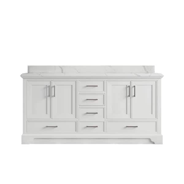 Willow Collections Charlotte 72 in. Double Sink Freestanding White Bath Vanity with Calacatta Laza Qt. Top Unassembled