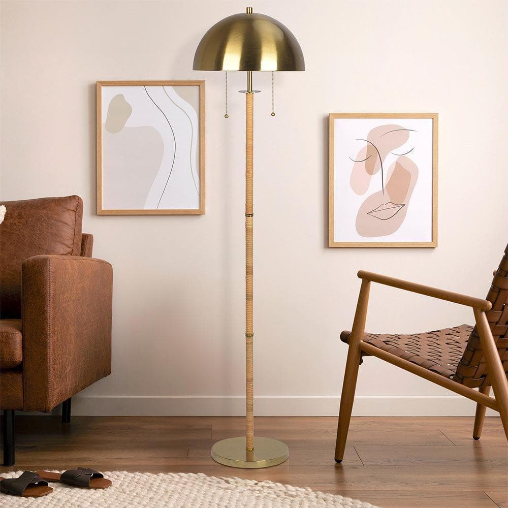 57.5 in. Gold Brass Modern 2-Light Dimmable Standard Floor Lamp for Living Room with Natural Rattan Tube price history on PriceWatchPro