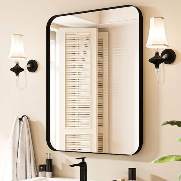 waterpar 30 in. W x 36 in. H Rectangular Aluminum Framed Wall Bathroom Vanity Mirror in Black