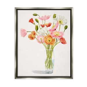 Vivid Poppies Glass Floral Bouquet Arrangement by Grace Popp Floater Frame Nature Wall Art Print 21 in. x 17 in.