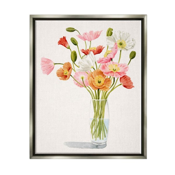 The Stupell Home Decor Collection Vivid Poppies Glass Floral Bouquet Arrangement by Grace Popp Floater Frame Nature Wall Art Print 21 in. x 17 in.