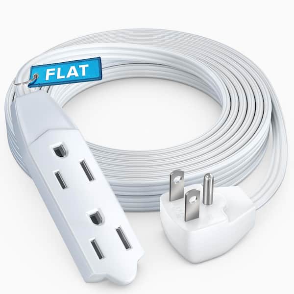 12 ft. 16/3 Light Duty Indoor Extension Cord Flat Plug Flat Wire 3-Outlet, 13Amps, White