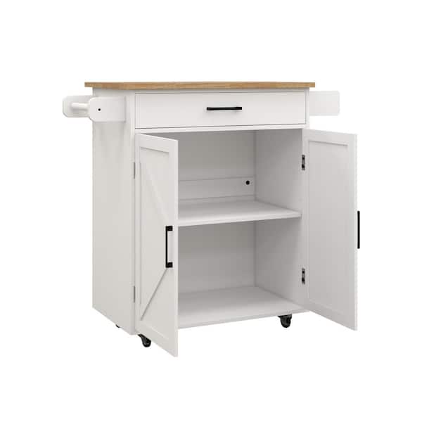Nestfair White Wood Base with Mdf Wood Top Rolling Kitchen Island (17.72-in x 37.99-in x 36.02-in)