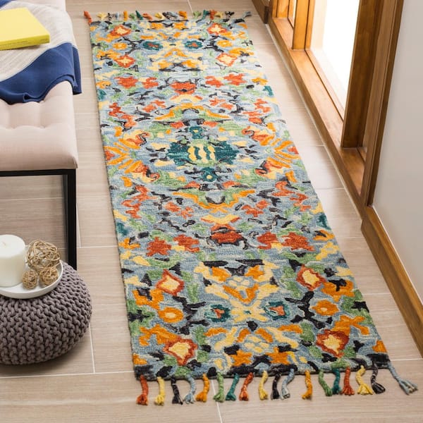 Blossom Blue/Multi 2 ft. x 14 ft. Diamond Floral Runner Rug