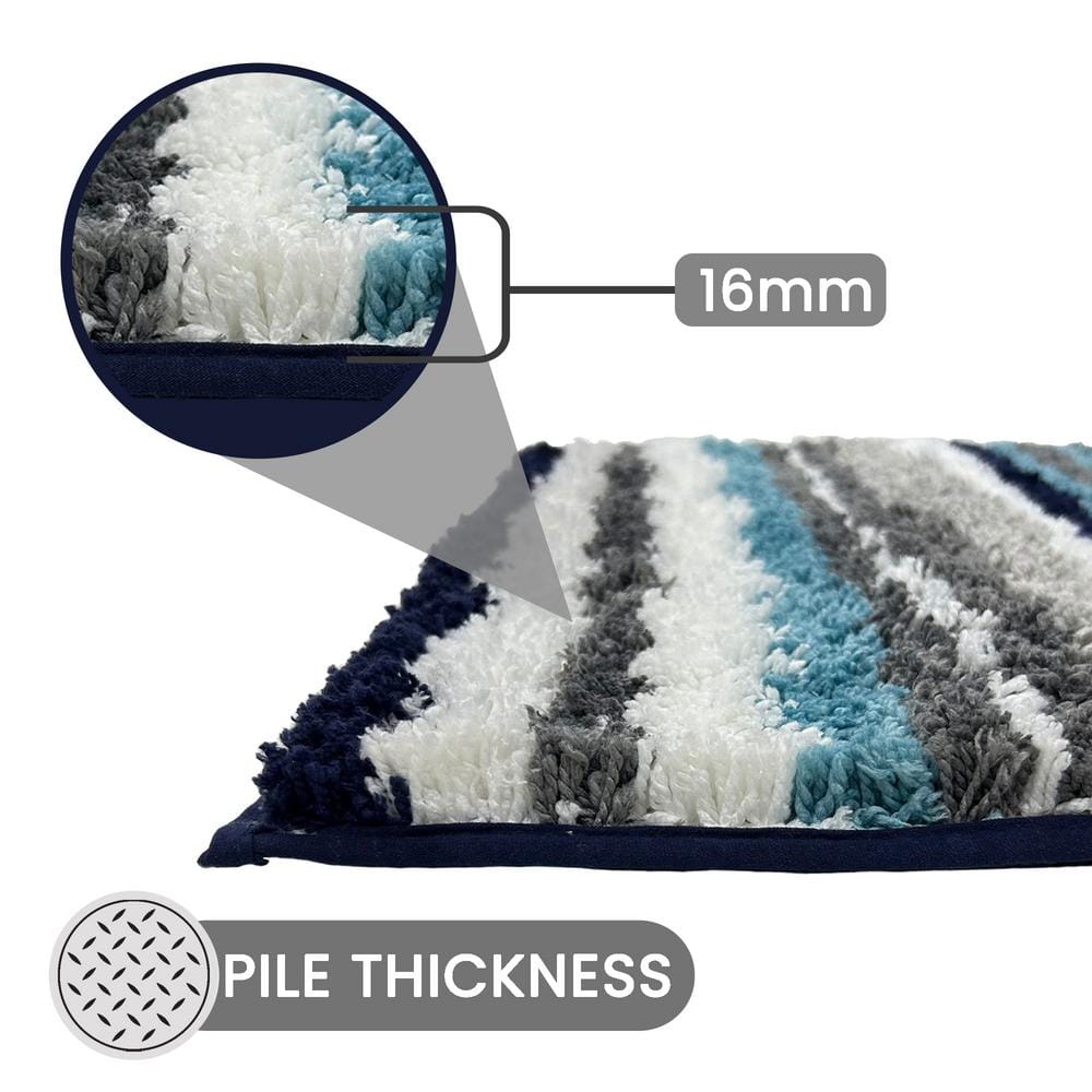 Griffie Blue and Gray Polyester Striped Bath Runner Rug