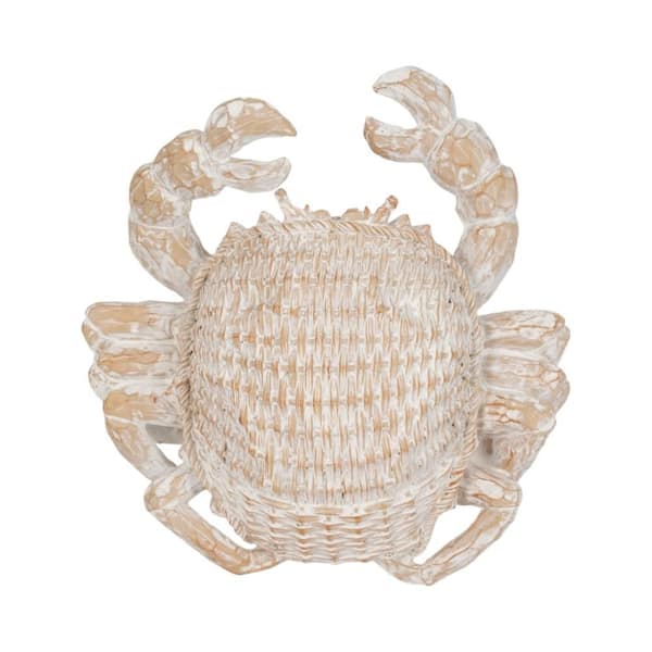 Liv & Skye Beige/White 11 in. x 6 in. Resin Coastal Wicker Crab