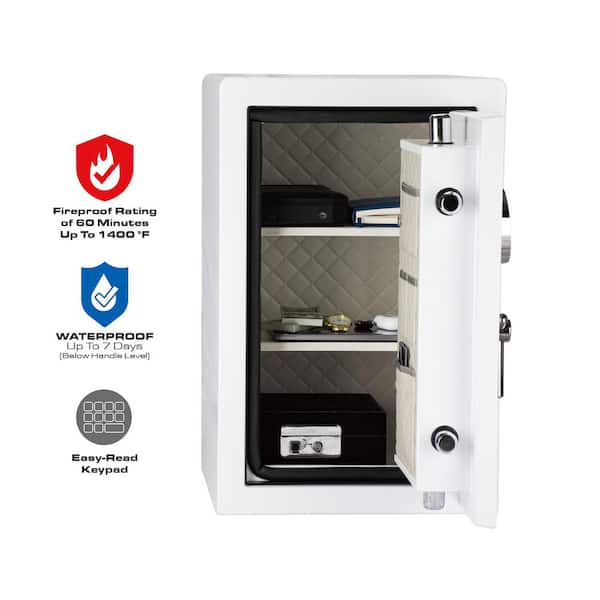 2.6 cu. ft. Fireproof and Waterproof Home, Commercial, and Office Safe with Electronic Keypad Lock Access in White