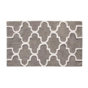 36 in. x 24 in. Bath Rug Cotton in Gray and White