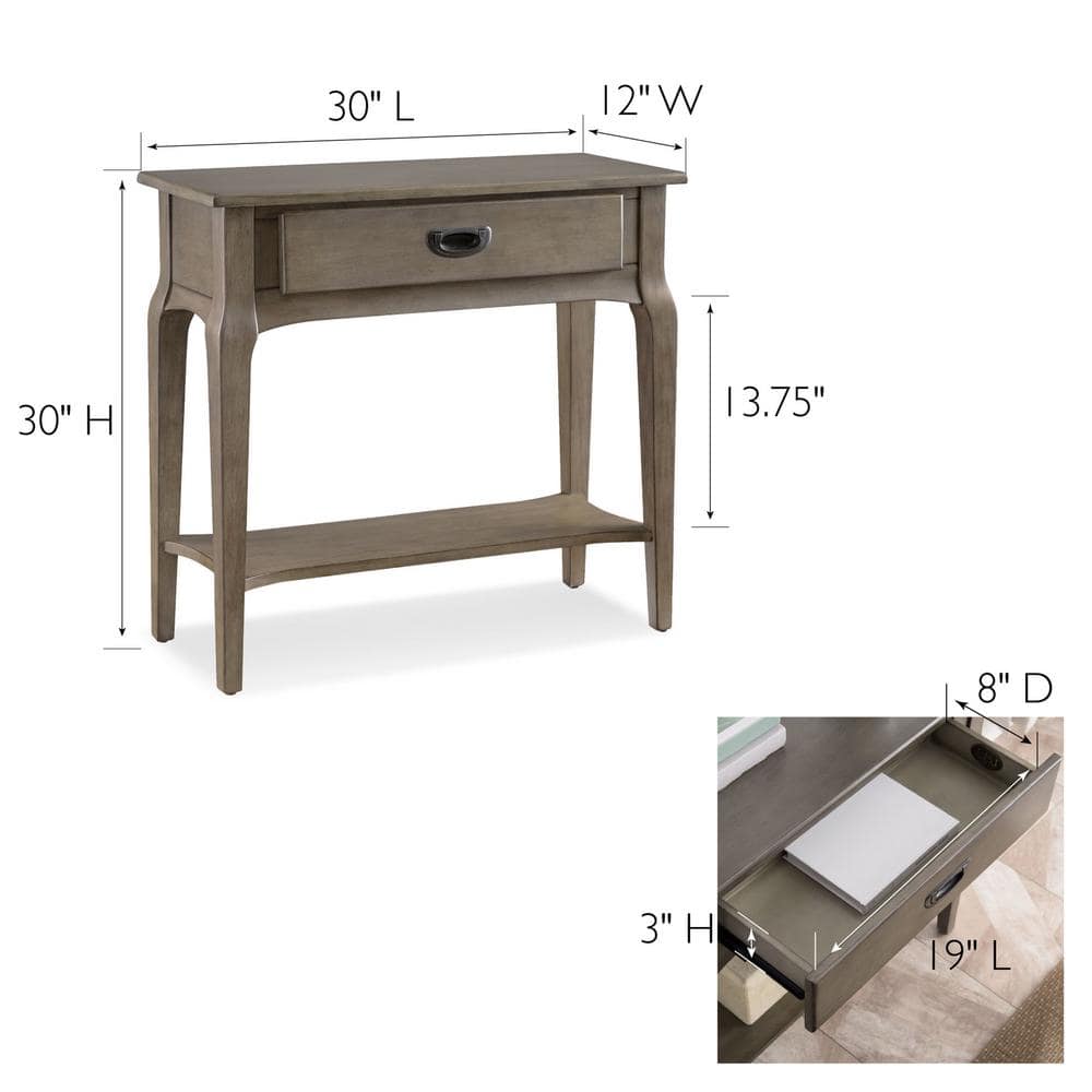 Gray Solid Wood Hall Console Table with Drawer and Shelf