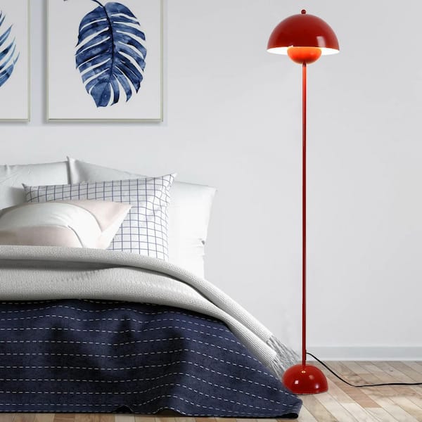 63 in. Red Vintage 1-Light LED Reflecting Light Standard Floor Lamp for Living Room with Foot Pedal Switch