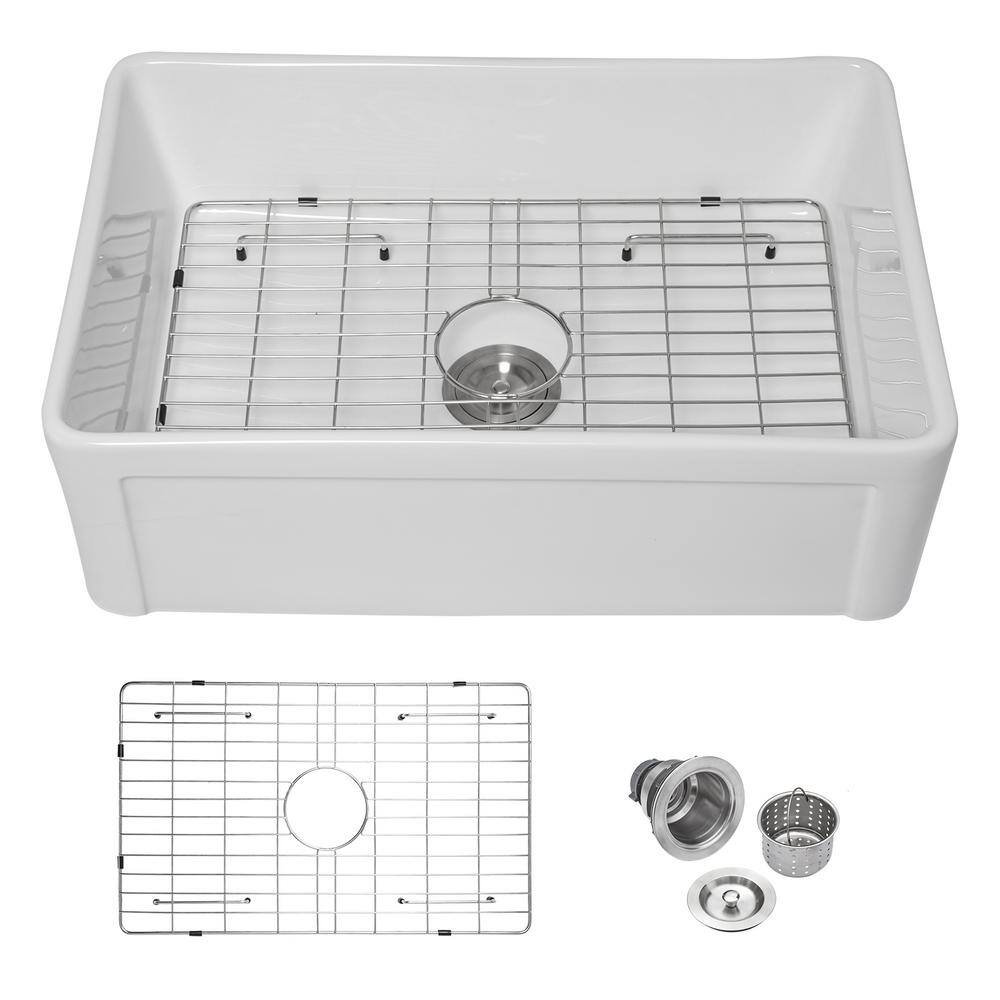 33'' White Ceramic Farmhouse Apron-Front Single Bowl Kitchen Sink
