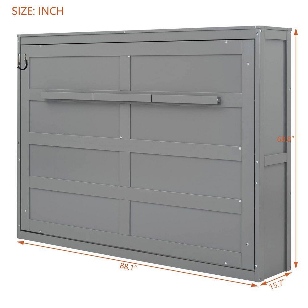 Gray Wood Frame Queen Murphy Bed - thumbnail 9
