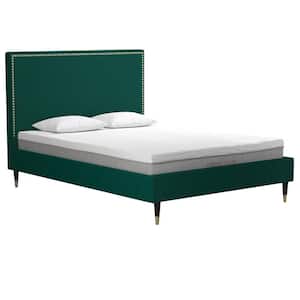 Audrey Emerald Green Velvet Upholstered Queen Size Bed