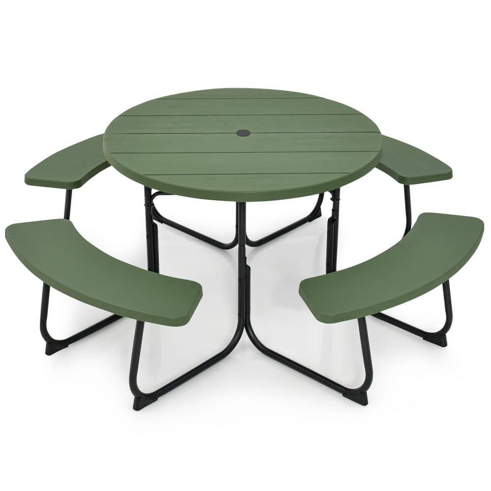 75 in. Green Round Steel Picnic Table Seats 8 People with Umbrella Hole price history on PriceWatchPro