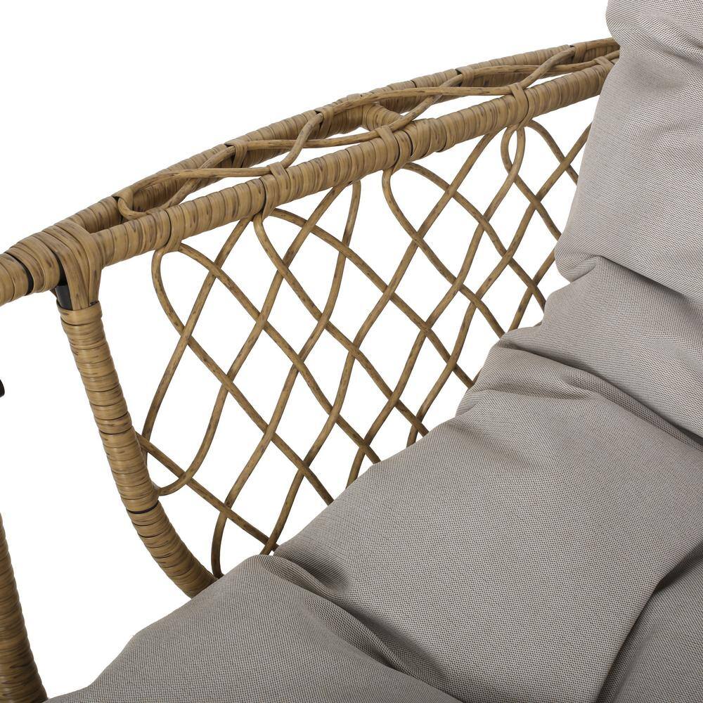 Scandinavian Light Brown Outdoor Egg Hanging Chair with Beige Cushions