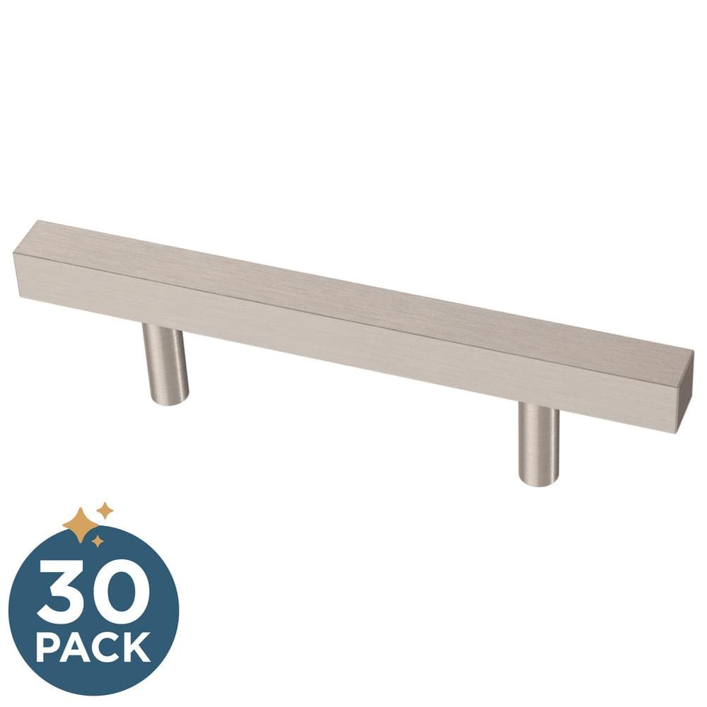 30-Pack Simple Square Bar 3 in. (76 mm) Modern Cabinet Drawer Pulls in Stai