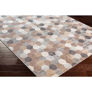 Geo Print Beige/Gray Hexagon 6 ft. 7 in. x 9 ft. Rectangle Area Rug