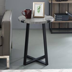 18 in. Slate Grey Urban Industrial Wood and Metal Wrap Round Accent Side Table