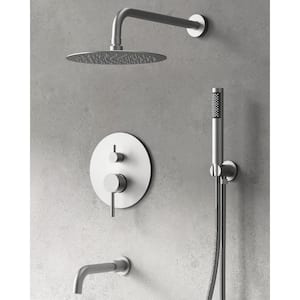 Pressure Balance 3-Spray Wall Mount 10 in. Fixed and Handheld Shower Head 2.5 GPM in Brushed Nickel Valve Included