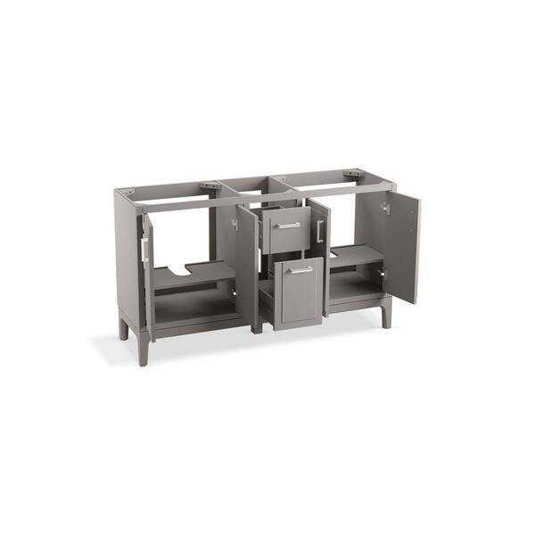 KOHLER Seer 60.12in. Double Sink Freestanding Mohair Grey Bath Vanity with White Quartz Top Assembled