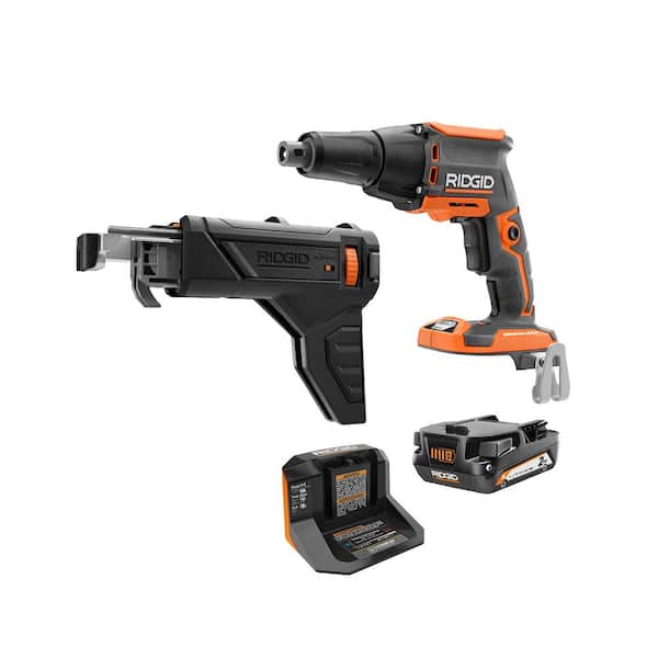RIDGID 18V Brushless Cordless Drywall Screwdriver with Collated Attachment Kit with 2.0 Ah Battery and Charger
