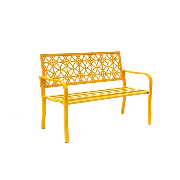 Sunny Yellow Serenity- All-Steel Garden Bench for Outdoor Bliss