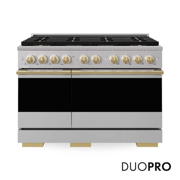 Autograph Edition 48 in. 6.7 cu. ft. Marino Gas Range with 8 Burner DuoPro Cooktop and Dual Ovens in Stainless and Gold