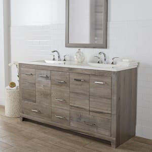Oracle 60.25 in. W x 19 in. D x 33 in. H Double Sink Bath Vanity in White Washed Oak with White Cultured Marble Top
