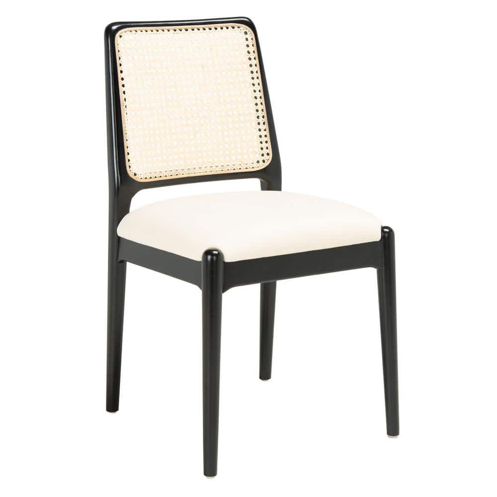 Black and White Upholstered Cane Back Side Chairs, Set of 2