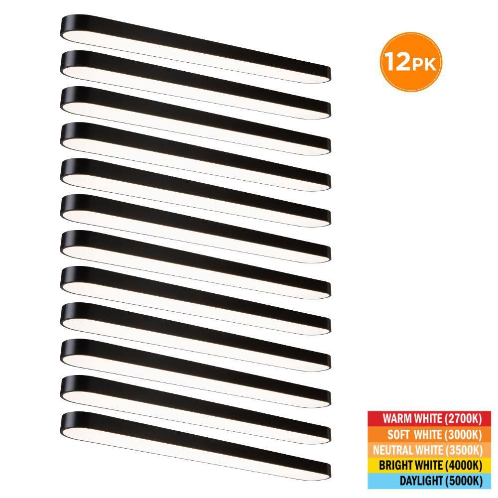 12-Pack 4 ft. x 8 in. Black LED Flush Mount Ceiling Light Fixture 2700K 3000K 3500K 4000K 5000K 3500 Lumens 52-Watt 120V price history on PriceWatchPro