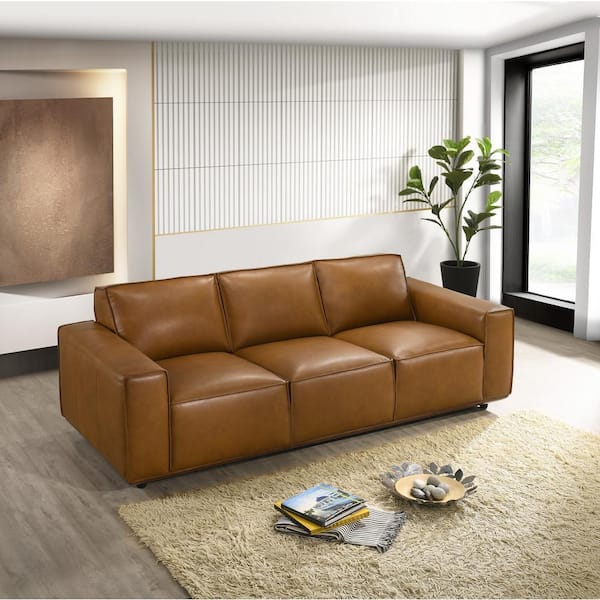 Ashcroft Furniture Co Henneck 90 in. Square Arm Genuine Leather