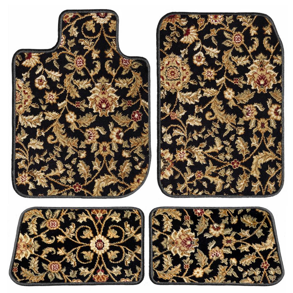 Toyota Tacoma Double Cab Black Oriental Carpet Car Mats, Custom Fits for 2016-2020 Driver, Passenger and Rear Mats