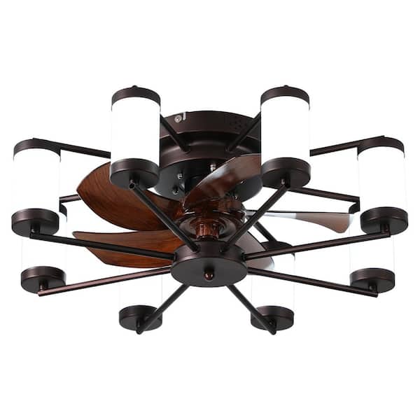 FIRHOT 21.7 in. Integrated LED Indoor Flush Mount Coffee Ceiling Fan with Remote Control in Brown