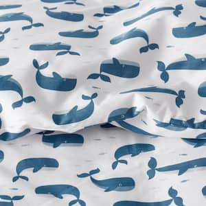 Company Kids Whale School Blue Multi Full Organic Cotton Percale Duvet Cover Set
