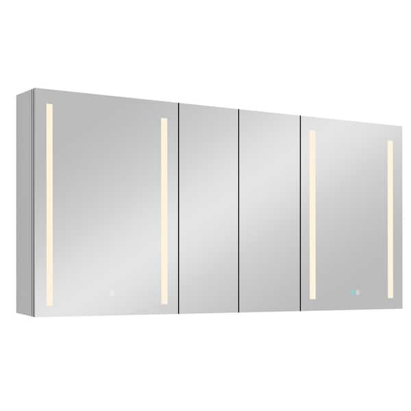 Zeafive 60 in. W x 30 in. H Rectangular White Aluminum Surface Mount Anti-Fog Lighted Medicine Cabinet with Mirror for Bathroom
